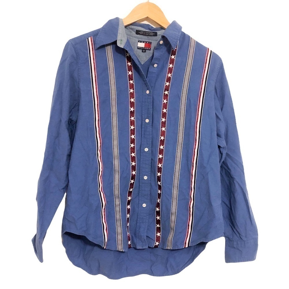 Vintage Tommy Hilfiger Striped American Patriotic Star Button Down Shirt 12
